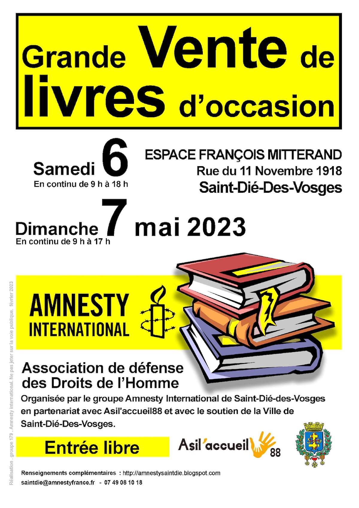 Vente de livres Saint Dié en partenariat avec Amnesty International